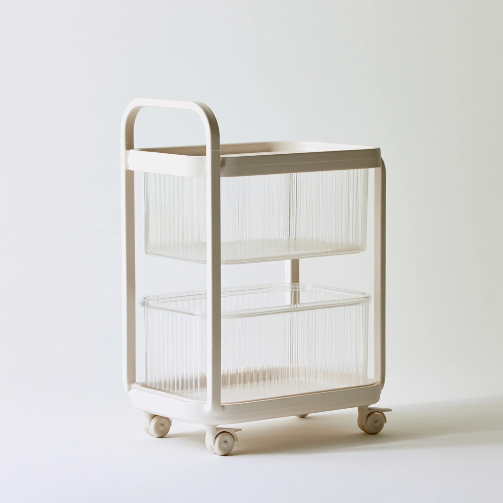 Chariot de rangement aux lignes épurées sur roulettes, coloris blanc
