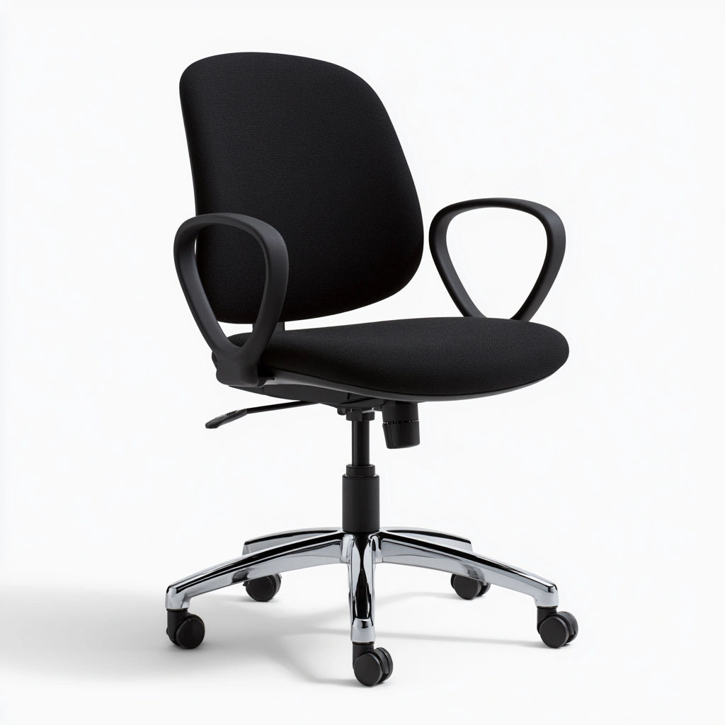 Fauteuil de bureau ergonomique avec structure chromée, coloris argenté et noir