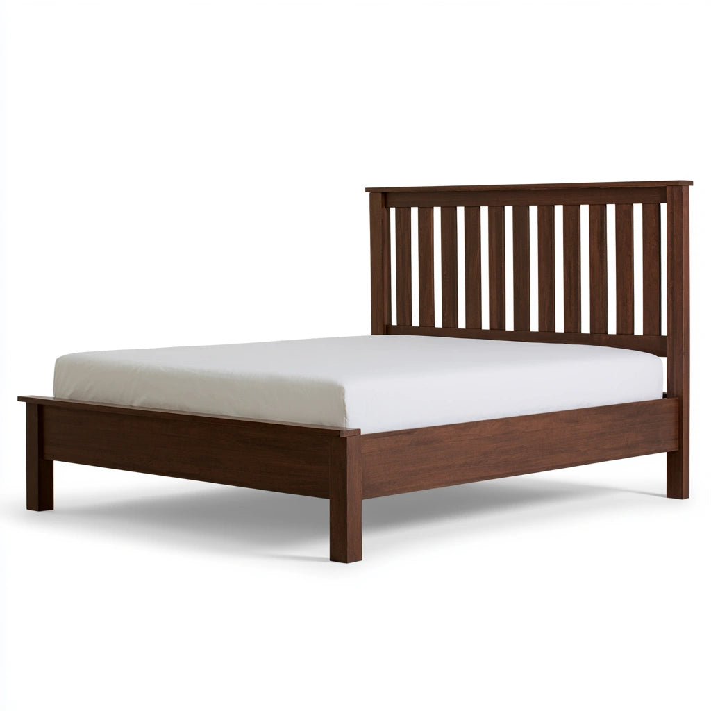 Cadre de lit avec tête de lit en bois, coloris brun foncé et blanc