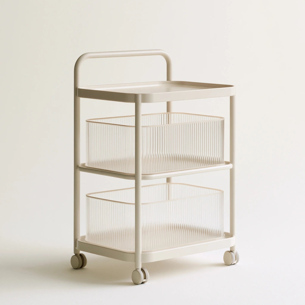 Chariot de rangement aux lignes épurées sur roulettes, coloris blanc