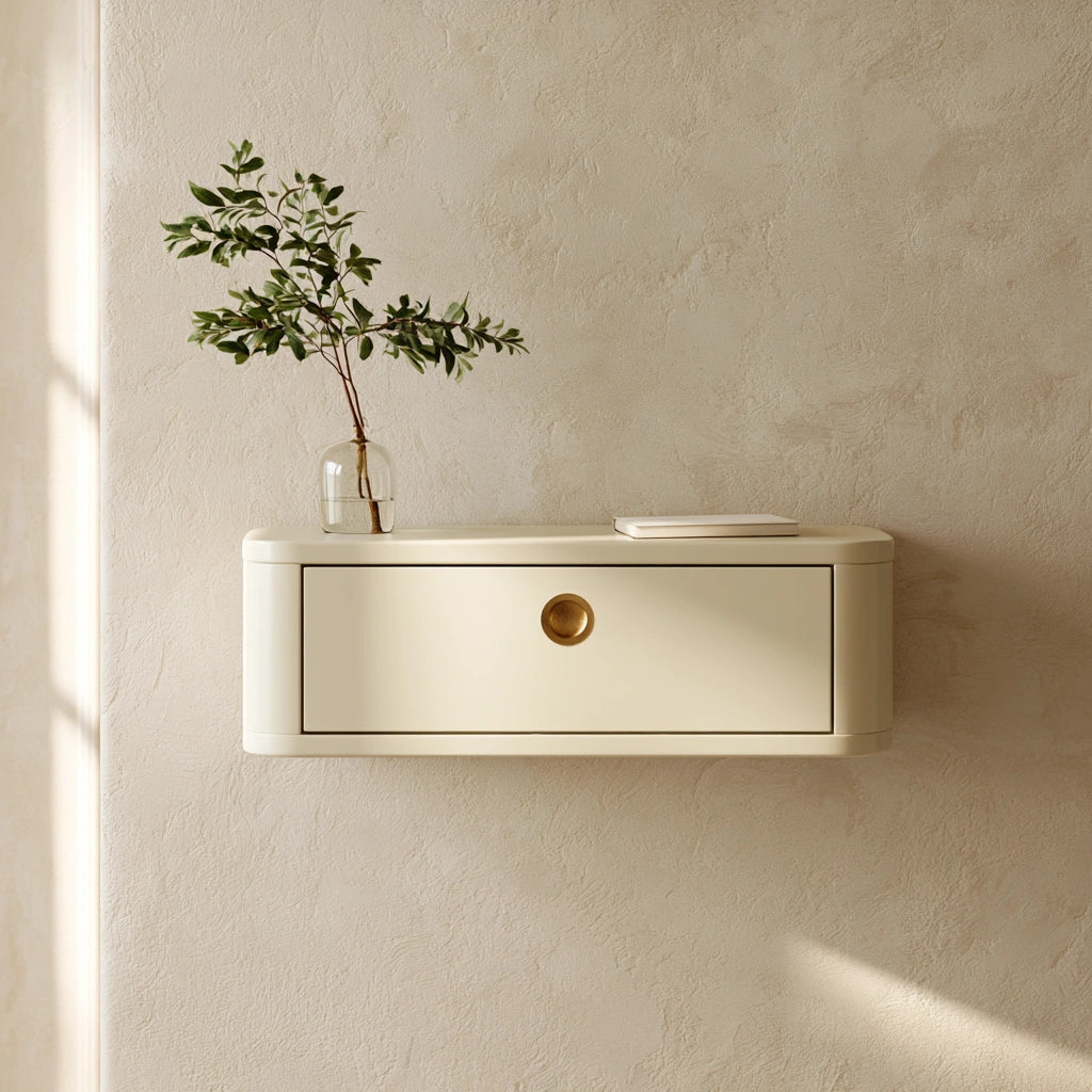 Table de chevet aux lignes épurées mural suspendu, coloris beige