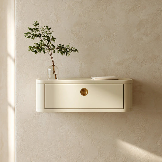 Table de chevet aux lignes épurées mural suspendu, coloris beige