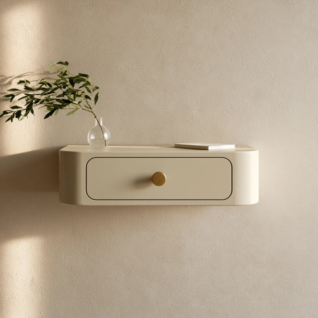 Table de chevet aux lignes épurées mural suspendu, coloris beige