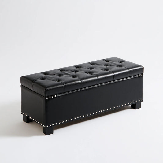 Banc coffre rembourré en similicuir, coloris noir