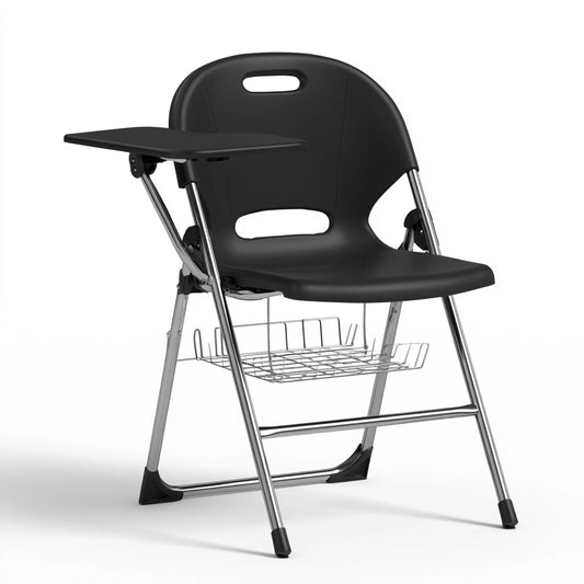 Chaise de formation avec tablette aux lignes épurées pliant, coloris noir