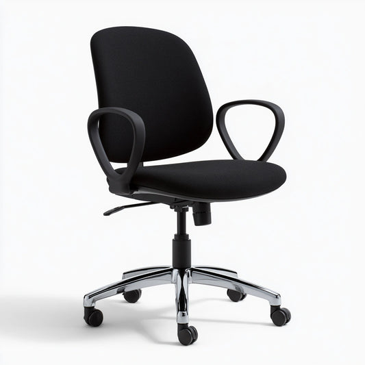 Fauteuil de bureau ergonomique avec structure chromée, coloris argenté et noir
