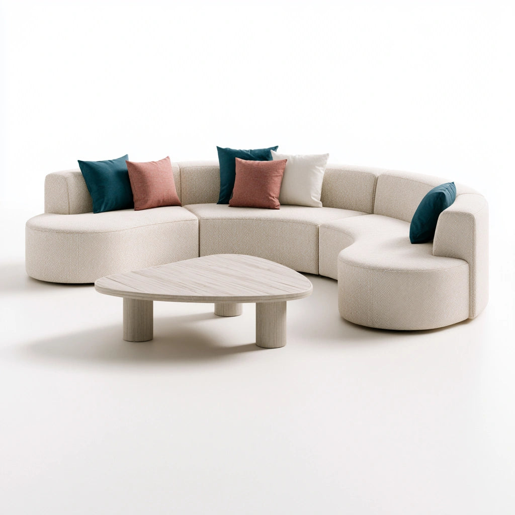 Canapé d'angle modulable aux lignes épurées, coloris beige clair