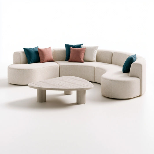 Canapé d'angle modulable aux lignes épurées, coloris beige clair