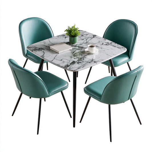 Ensemble repas table et quatre chaises aux lignes épurées, coloris gris