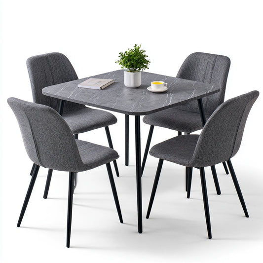Ensemble repas table et quatre chaises aux lignes épurées, coloris gris