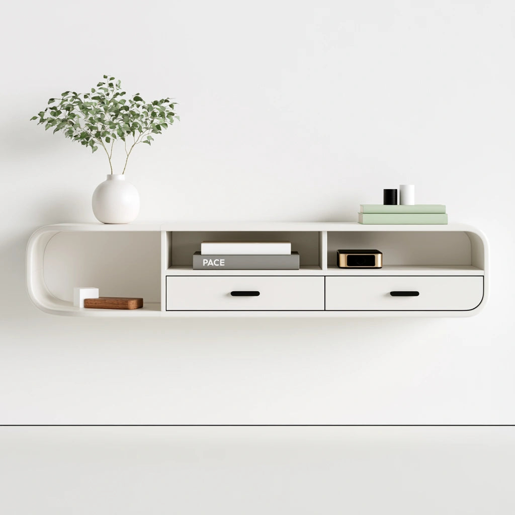 Meuble télévision en bois mural suspendu, coloris blanc