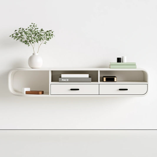 Meuble télévision en bois mural suspendu, coloris blanc