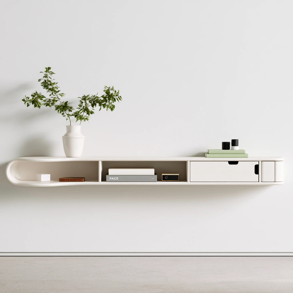 Meuble télévision en bois mural suspendu, coloris blanc