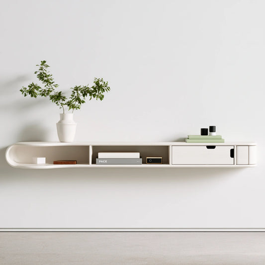 Meuble télévision en bois mural suspendu, coloris blanc